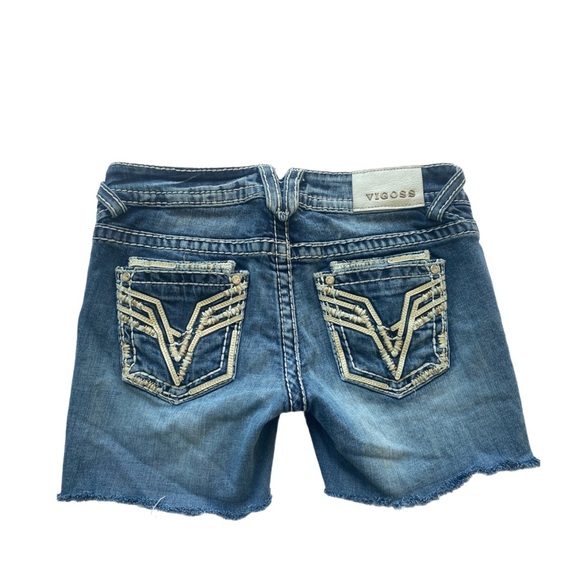 Dublin Style Jean Shorts Frayed Embellished Detailed Jr 3/4 Mid Blue Mid Rise - Picture 2 of 14